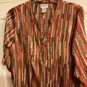 BONWORTH WOMENS SHEER BLOUSE GEOMETRIC PATTERN VNECK L. 48” X 28”